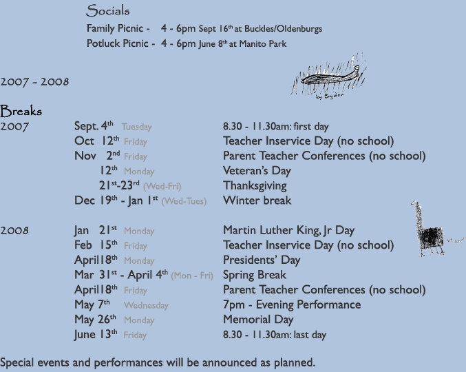the Montessori school's calendar: it is similar to Spokane public schools